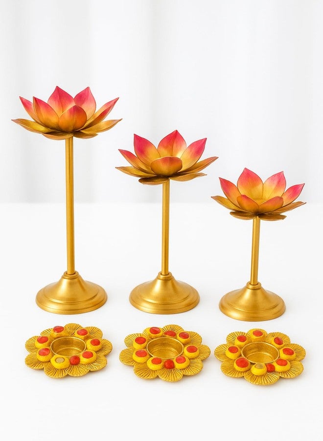 Agaas Enterprises Beautiful Metal Lotus Shape Tealight Candle Holder Set of 6 Diwali Decoration Floor Diya Festival Decor Corporate Gift Indoor Outdoor Decoration Item Diwali Gift Item_Metal Colour - Image 2